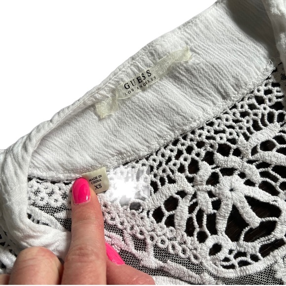 GUESS WHITE LONG SLEEVE LIGHTWEIGHT CARDIGAN WITH OPEN LACE/MESH BACK SIZE XS - Picture 5 of 9